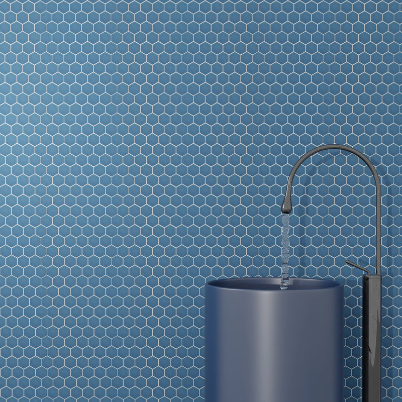 Wave - Navy Blue 2-in Hexagon 13-in x 11-in Matte Porcelain Mosaic Floor and Wall Tile( 19.86 sq. ft. /Box )