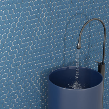 Wave - Navy Blue 2-in Hexagon 13-in x 11-in Matte Porcelain Mosaic Floor and Wall Tile( 19.86 sq. ft. /Box )