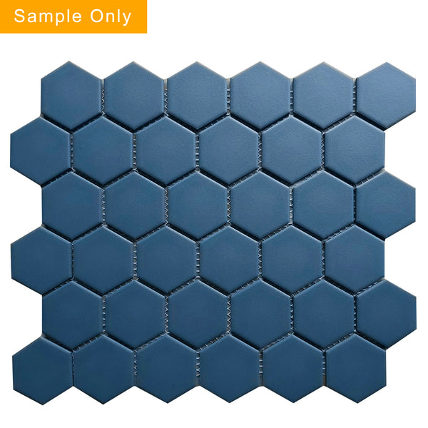Wave - Navy Blue Hexagon Matte Porcelain Mosaic Floor and Wall Tile - Sample (Product Shown is Full Size)