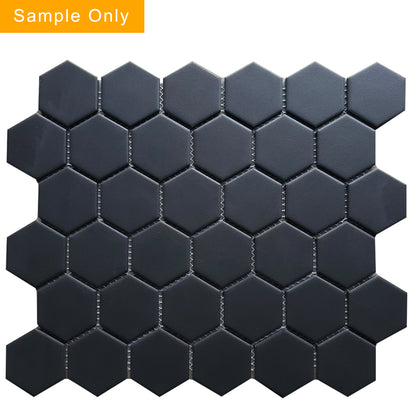 Black - Hexagon Matte Porcelain Mosaic Floor and Wall Tile - Sample (Product Shown is Full Size)