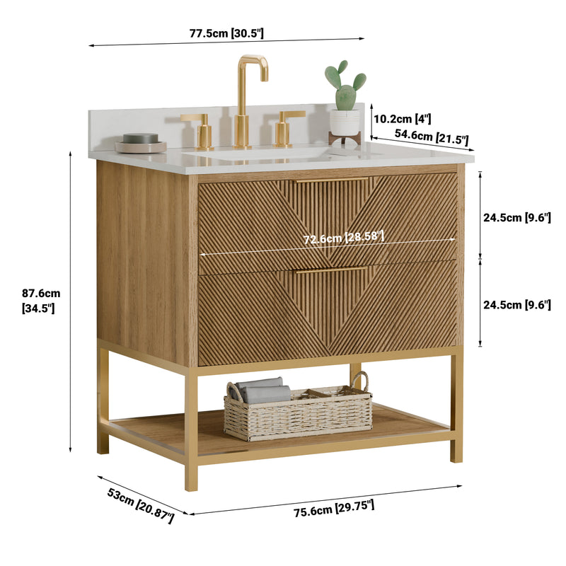 Waymart 30" Single Vanity With Pure White Quartz Top