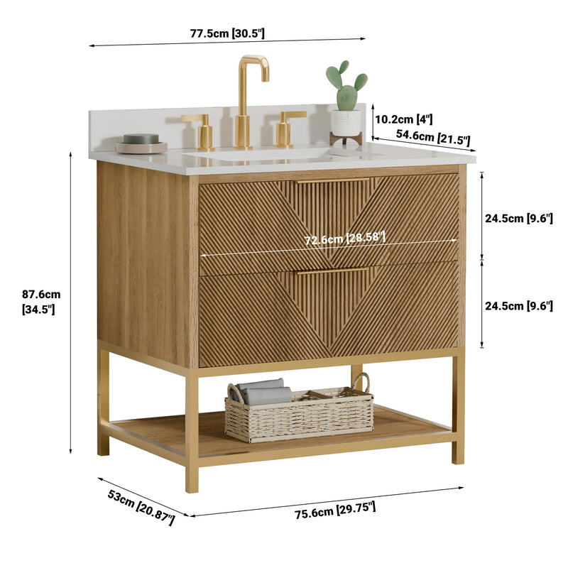 Waymart 30" Single Vanity With Pure White Quartz Top