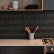 Penny Round Black 12.4-in x 11-1/2-in Matte Glazed  Porcelain Mosaic Floor and Wall Tile( 19.81 sq. ft. /Box )