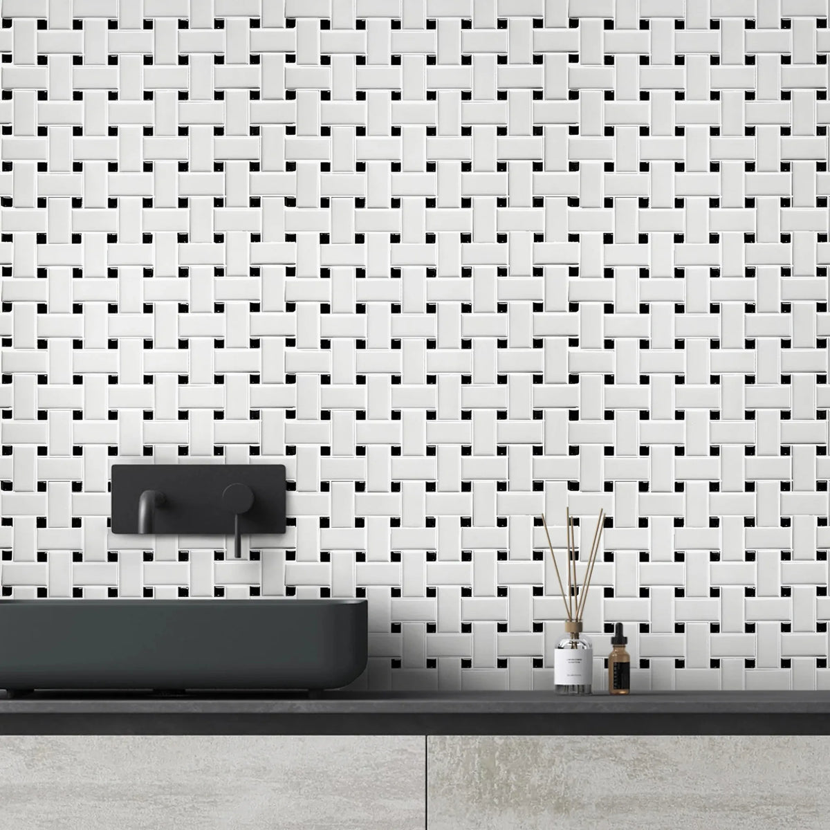 Basketweave - 12-in x 12-in Porcelain Matte & Satin Glazed Mosaic Floor and Wall Tile( 20 sq. ft. /Box )