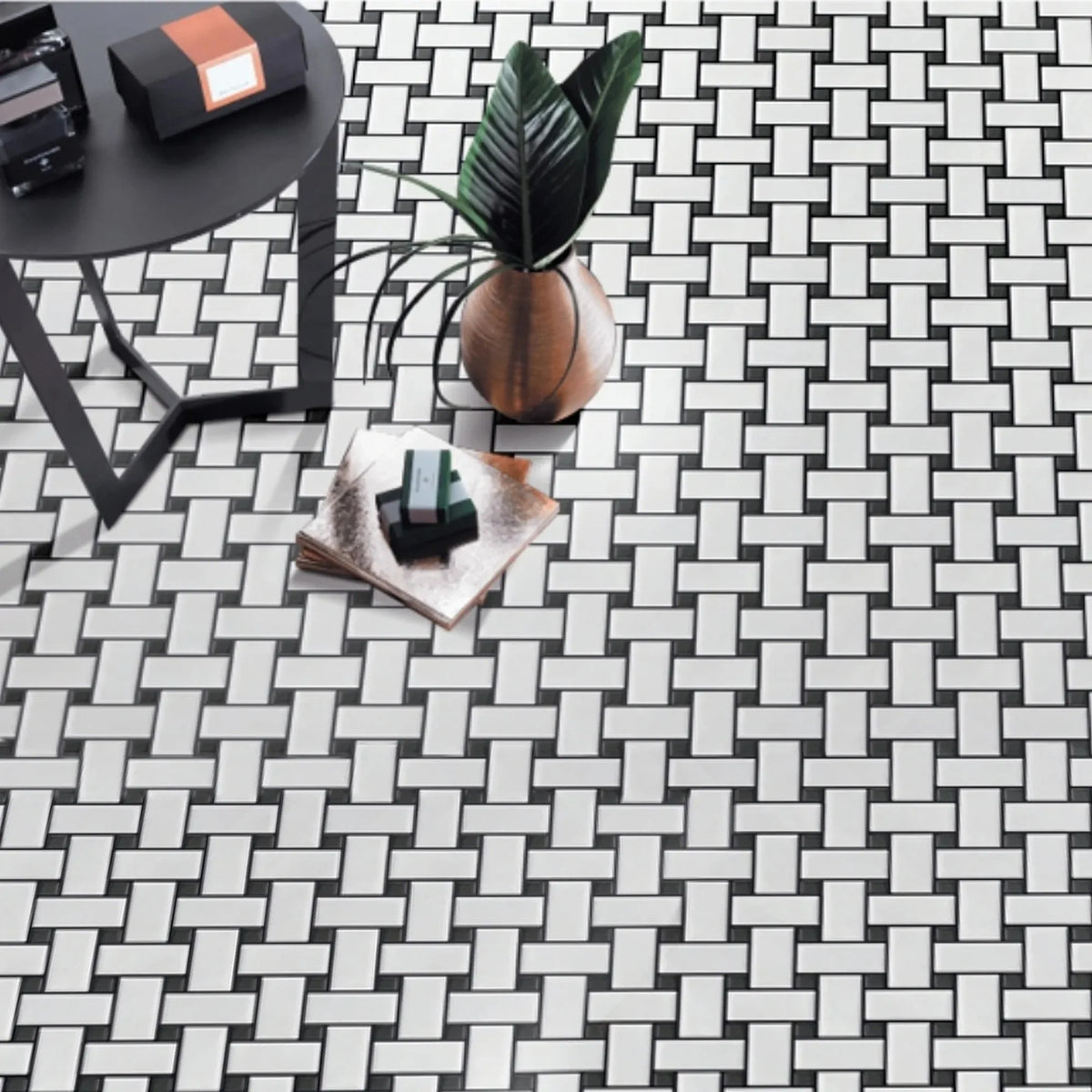 Basketweave - 12-in x 12-in Porcelain Matte & Satin Glazed Mosaic Floor and Wall Tile( 20 sq. ft. /Box )