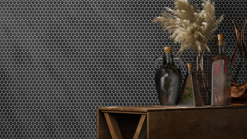Penny Round Black 12.4-in x 11-1/2-in Matte Glazed  Porcelain Mosaic Floor and Wall Tile( 19.81 sq. ft. /Box )