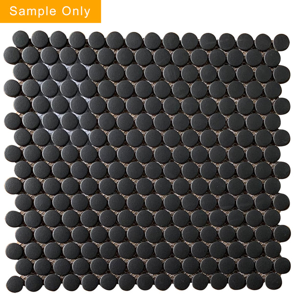 Penny Round Black Matte Glazed  Porcelain Mosaic Floor and Wall Tile - Sample (Product Shown is Full Size)