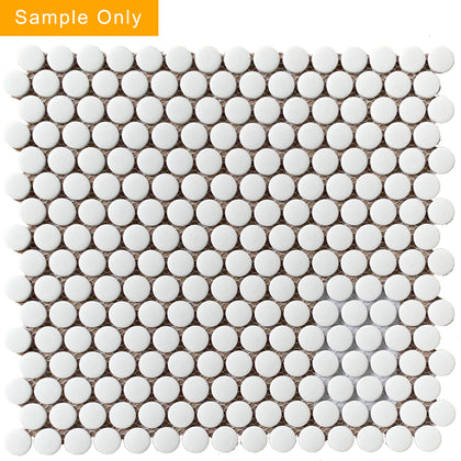 Penny Round White Matte Glazed Porcelain Mosaic Floor and Wall Tile - Sample (Product Shown is Full Size)