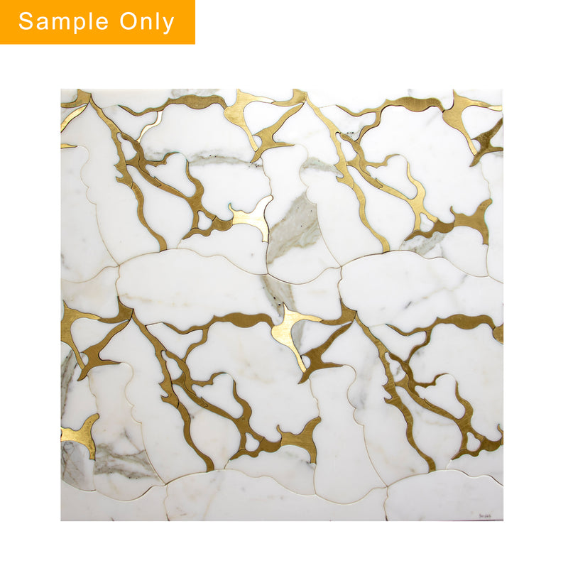 Calacatta Gold Marble Organic Geode Waterjet Mosaic Wall Tile - Sample (Product Shown is Full Size)
