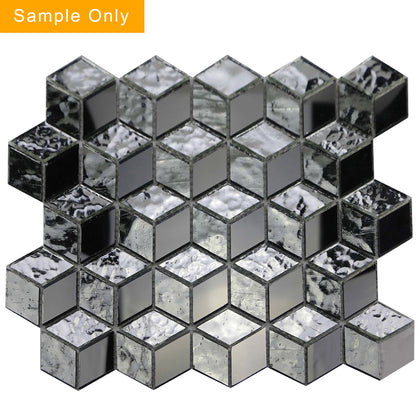 Silver Cubes Pattern Glass Mosaic Wall Tile - Sample (Product Shown is Full Size)