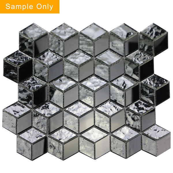 Silver Cubes Pattern Glass Mosaic Wall Tile - Sample (Product Shown is Full Size)