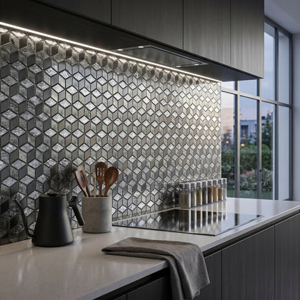 Silver Cubes Pattern 12-in x 12-1/2-in Glass Mosaic Wall Tile( 15.6 sq. ft. /Box )