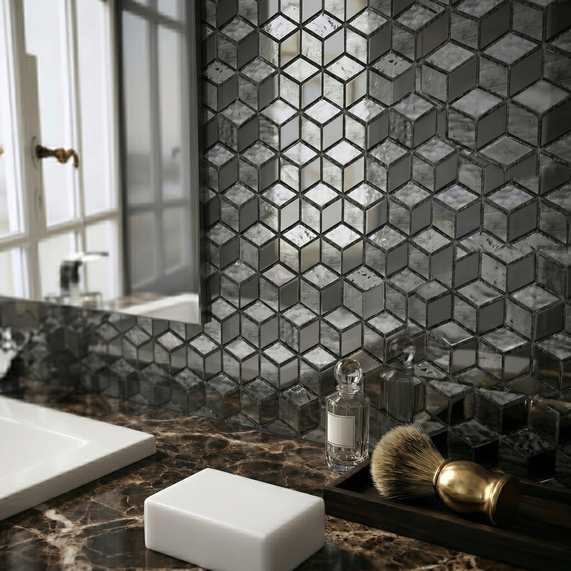 Silver Cubes Pattern 12-in x 12-1/2-in Glass Mosaic Wall Tile( 15.6 sq. ft. /Box )