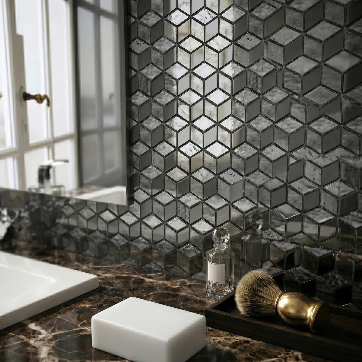 Silver Cubes Pattern 12-in x 12-1/2-in Glass Mosaic Wall Tile( 15.6 sq. ft. /Box )