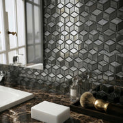 Silver Cubes Pattern 12-in x 12-1/2-in Glass Mosaic Wall Tile( 15.6 sq. ft. /Box )