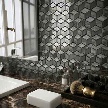 Silver Cubes Pattern 12-in x 12-1/2-in Glass Mosaic Wall Tile( 15.6 sq. ft. /Box )
