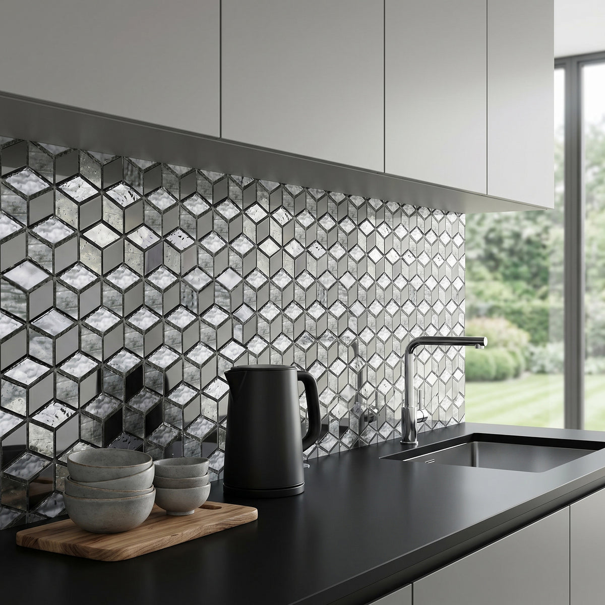 Silver Cubes Pattern 12-in x 12-1/2-in Glass Mosaic Wall Tile( 15.6 sq. ft. /Box )