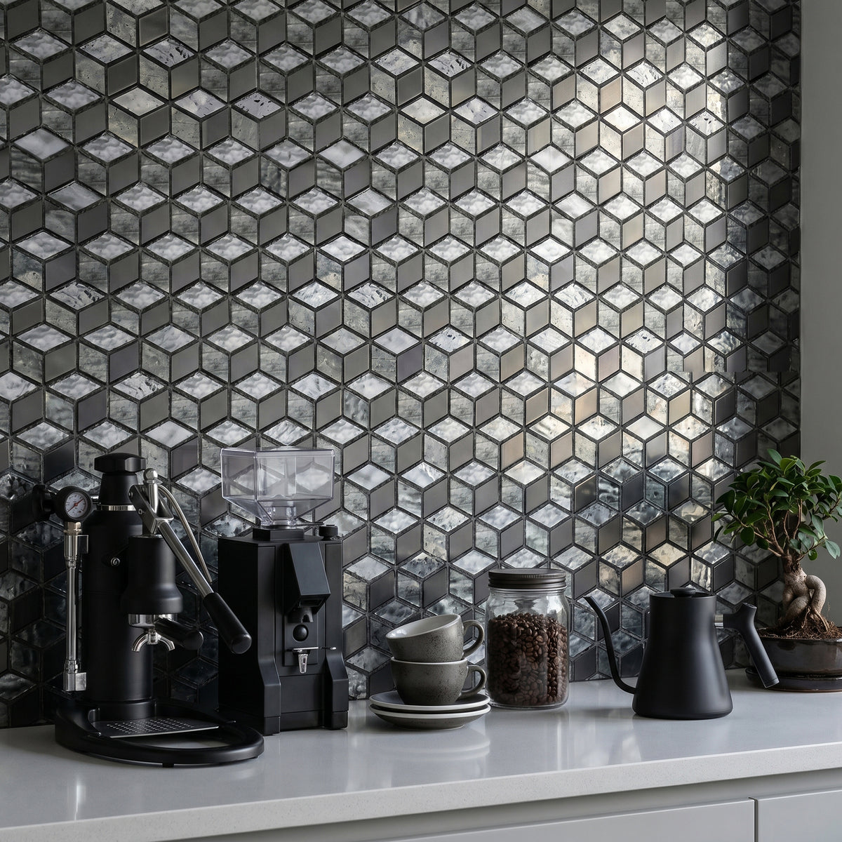 Silver Cubes Pattern 12-in x 12-1/2-in Glass Mosaic Wall Tile( 15.6 sq. ft. /Box )
