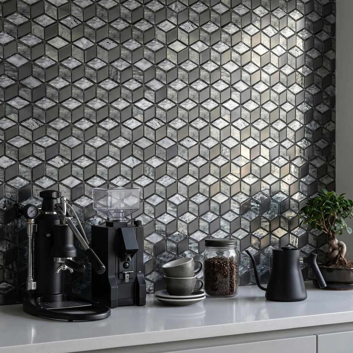 Silver Cubes Pattern 12-in x 12-1/2-in Glass Mosaic Wall Tile( 15.6 sq. ft. /Box )
