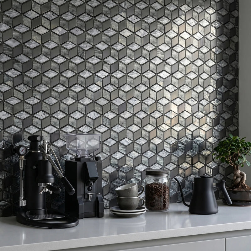 Silver Cubes Pattern 12-in x 12-1/2-in Glass Mosaic Wall Tile( 15.6 sq. ft. /Box )