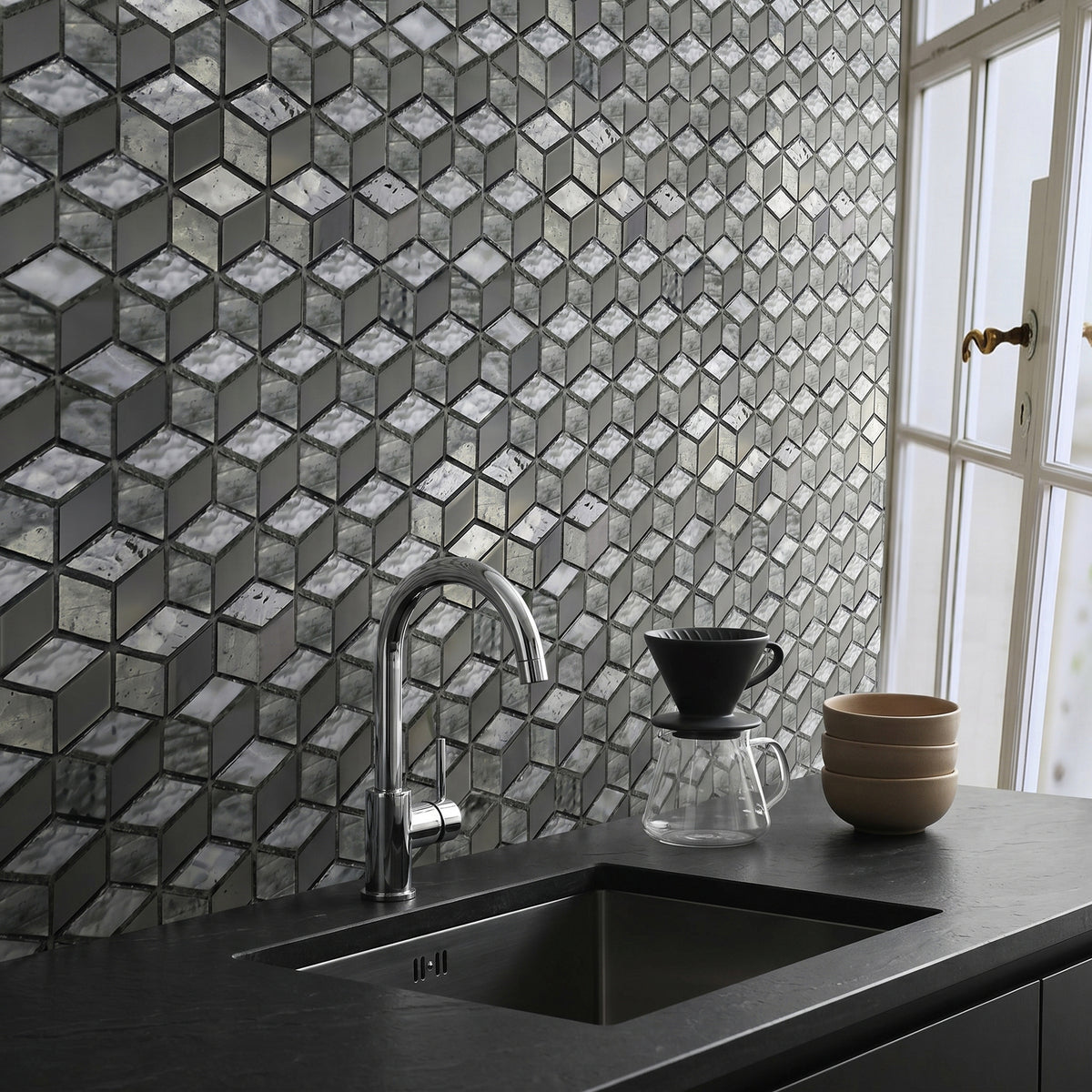 Silver Cubes Pattern 12-in x 12-1/2-in Glass Mosaic Wall Tile( 15.6 sq. ft. /Box )