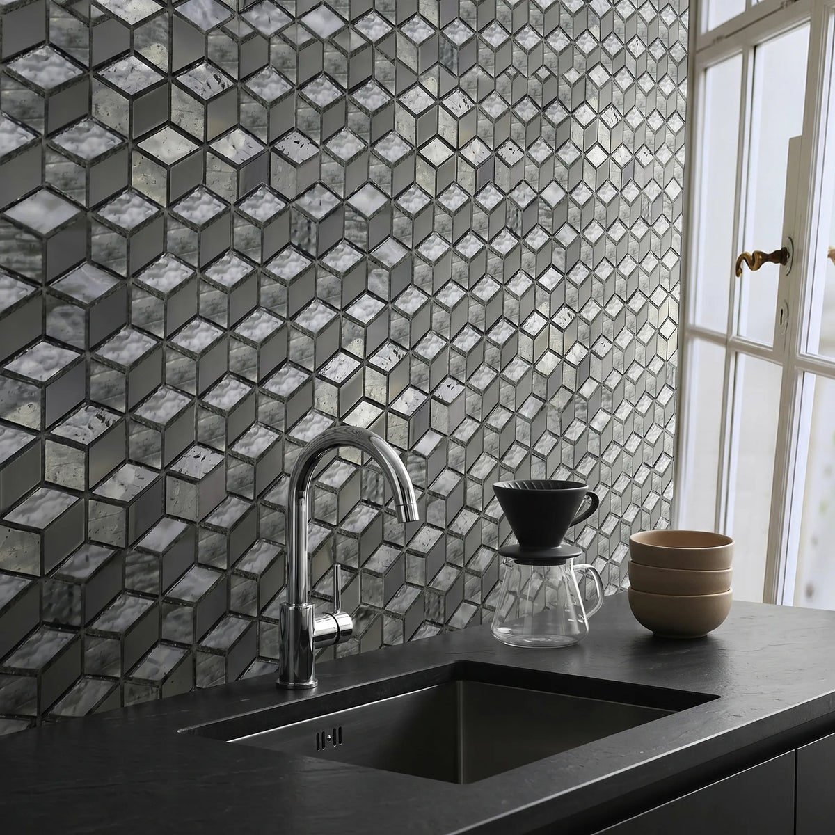 Silver Cubes Pattern 12-in x 12-1/2-in Glass Mosaic Wall Tile( 15.6 sq. ft. /Box )