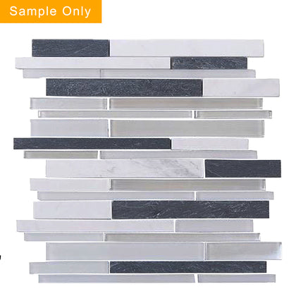 Iron Staircase Marble Slate & Glass Random Strips Glass Mosaic Wall Tile - Sample (Product Shown is Full Size)
