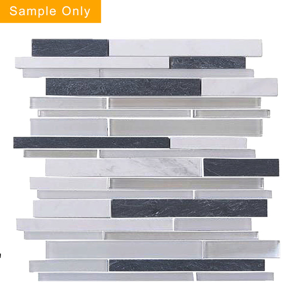 Iron Staircase Marble Slate & Glass Random Strips Glass Mosaic Wall Tile - Sample (Product Shown is Full Size)