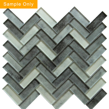 Misty Gray Herringbone Glass Mosaic Wall Tile - Sample (Product Shown is Full Size)