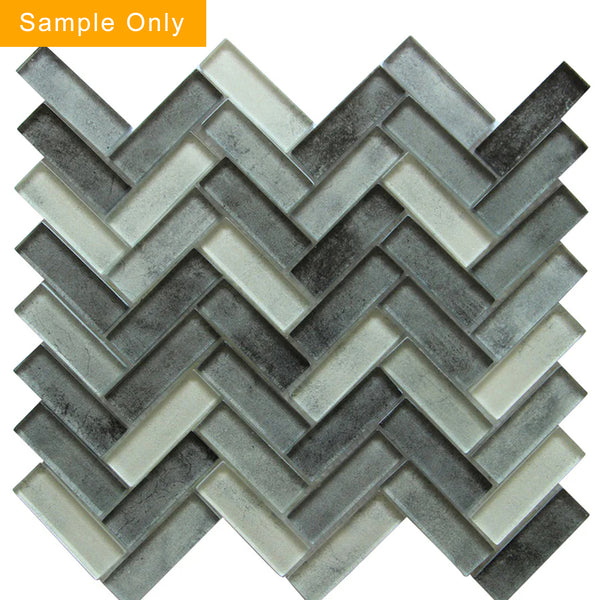 Misty Gray Herringbone Glass Mosaic Wall Tile - Sample (Product Shown is Full Size)