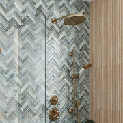 Misty Gray 11-in x 13-in Herringbone Glass Mosaic Wall Tile( 9.5 sq. ft. /Box )