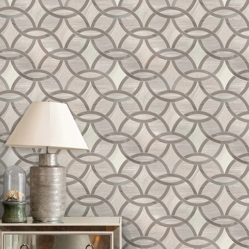 WW & Athens Gray Interlocking Circles 9-1/2-in x 14-1/2-in Polished Waterjet Mosaic Floor and Wall Tile( 4.8 sq. ft. /Box )