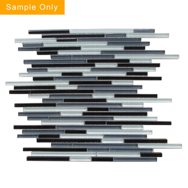 Gray Shadow Random Thin Strip Glass Mosaic Wall Tile - Sample (Product Shown is Full Size)
