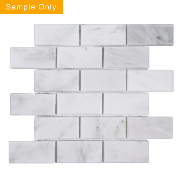 Bevel Brick Oriental White Polished Marble Mosaic Wall Tile - Sample (Product Shown is Full Size)