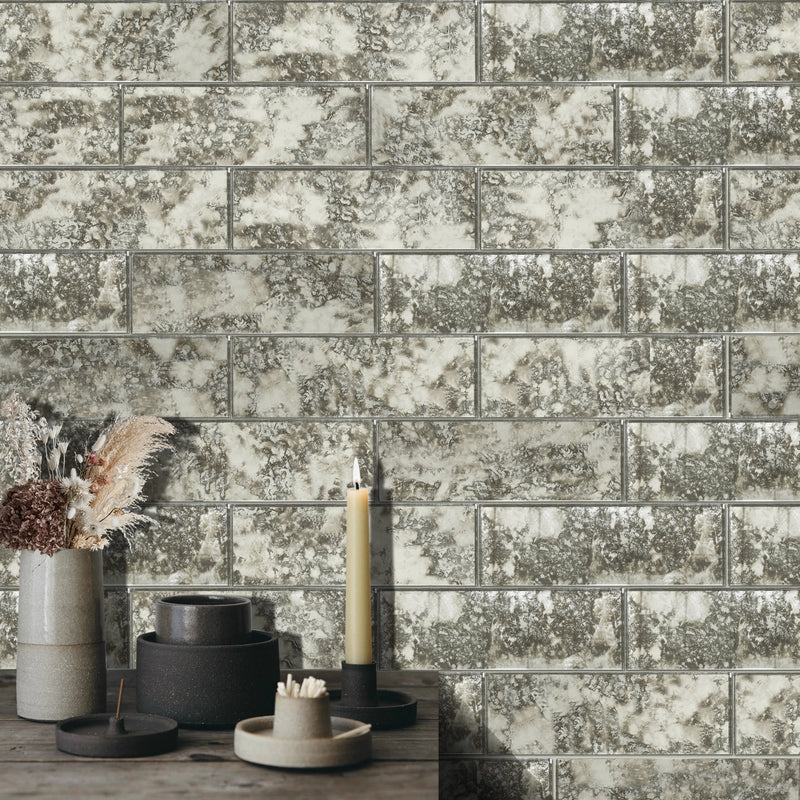 4-in x 12-in Antique Mirror Beveled Mosaic Wall Tile( 6.6 sq. ft. /Box )