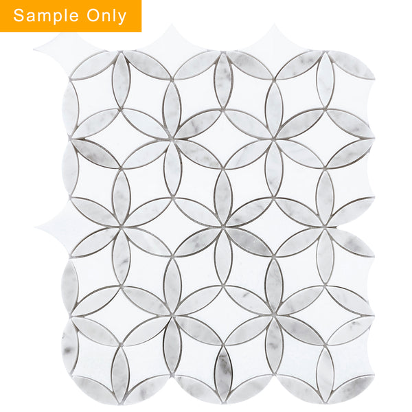 Flower Thassos & Carrara Waterjet Marble Mosaic Floor and Wall Tile - Sample (Product Shown is Full Size)