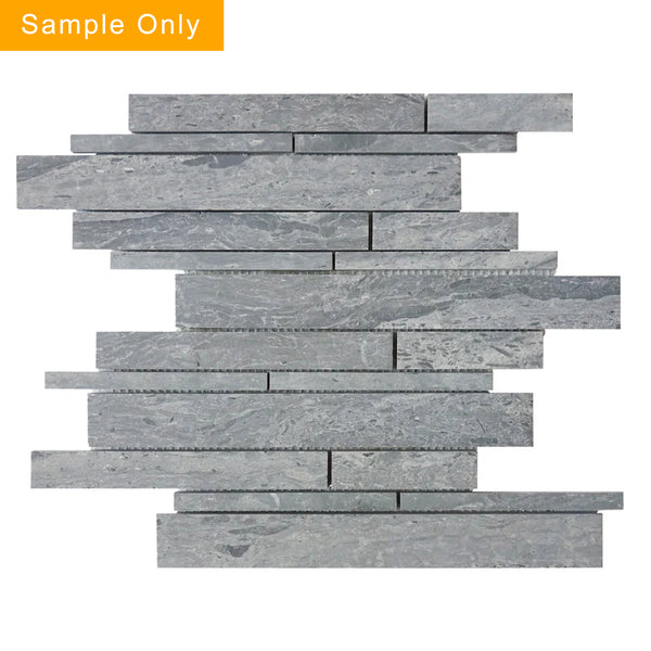 Mountain Blue Random Strip Honed Marble Mosaic Floor and Wall Tile - Sample (Product Shown is Full Size)