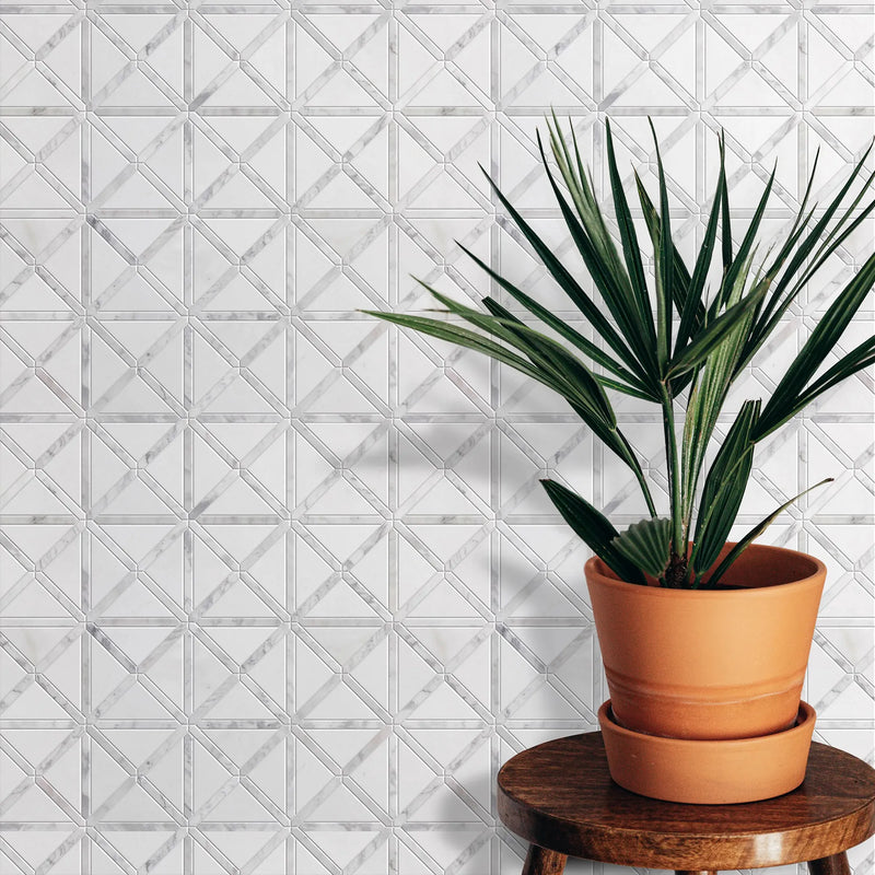 Bianco Carrara/Thassos White X Pattern 12-in x 12-in Polished Marble Waterjet Mosaic Floor and Wall Tile( 5 sq. ft. /Box )