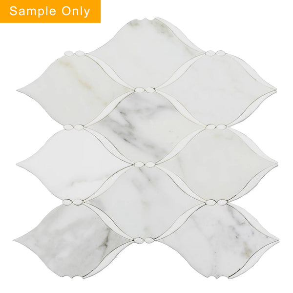 Dewdrop Thassos & Calacatta Waterjet Mosaic Floor and Wall Tile - Sample (Product Shown is Full Size)
