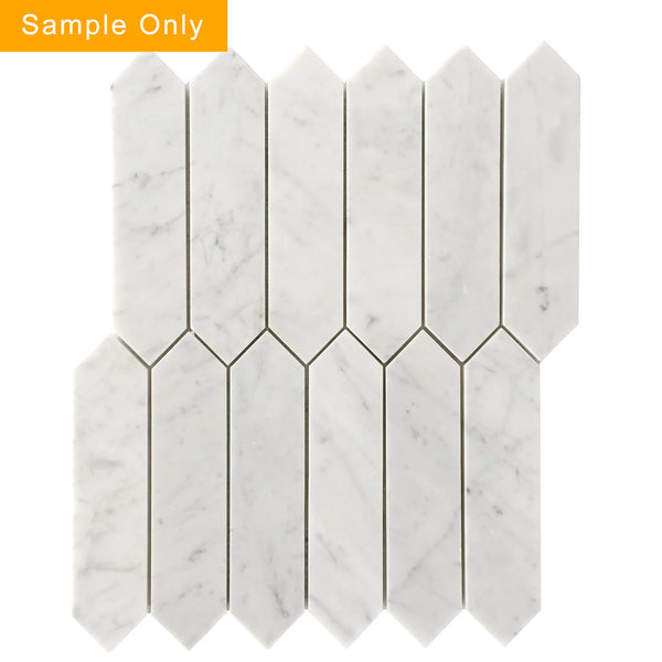 Carrara Elongated Hexagon Polished Marble Mosaic Wall Tile - Sample (Product Shown is Full Size)