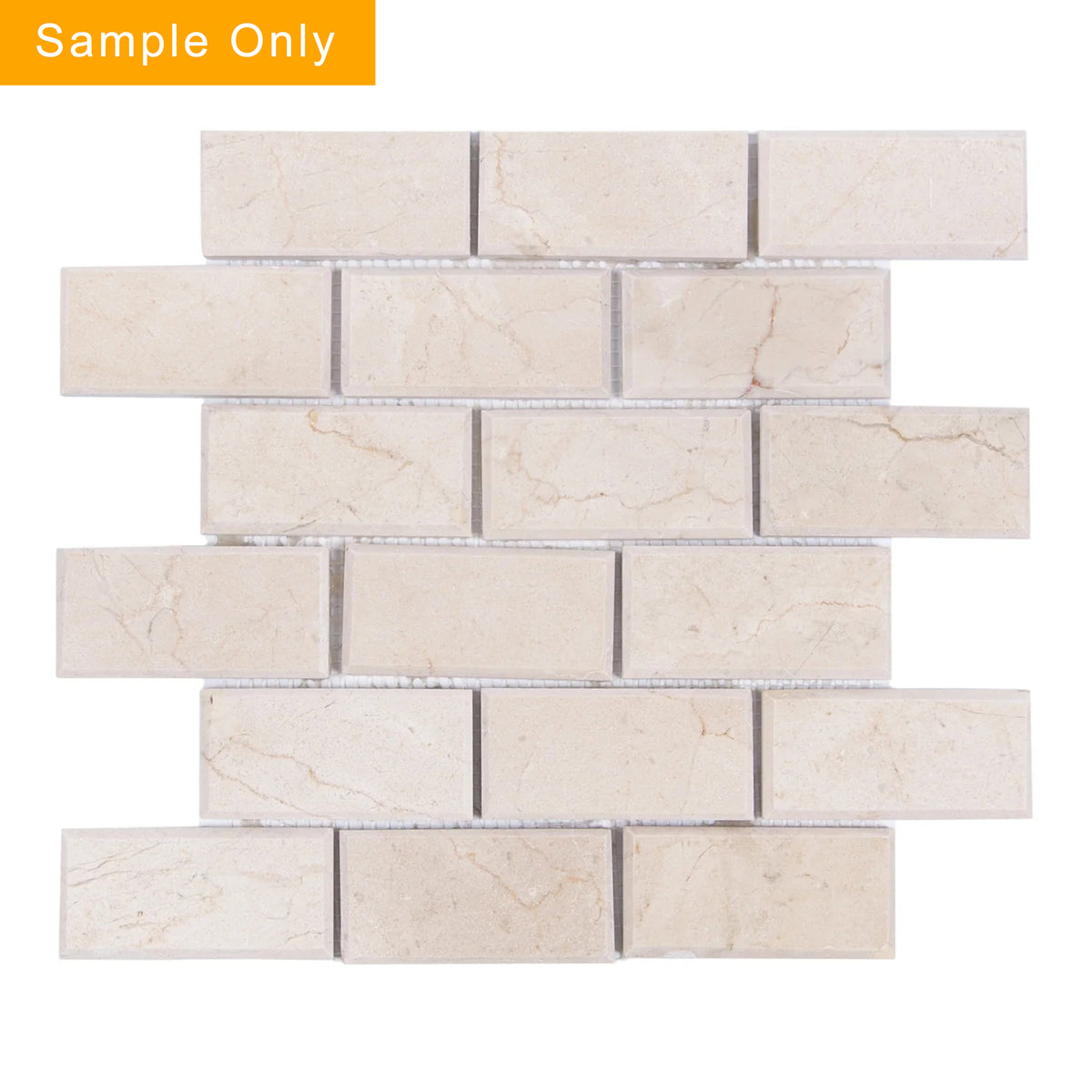 Cream Marfil Bevel Brick Polished Marble Mosaic Wall Tile - Sample (Product Shown is Full Size)