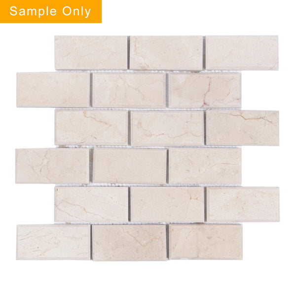 Cream Marfil Bevel Brick Polished Marble Mosaic Wall Tile - Sample (Product Shown is Full Size)