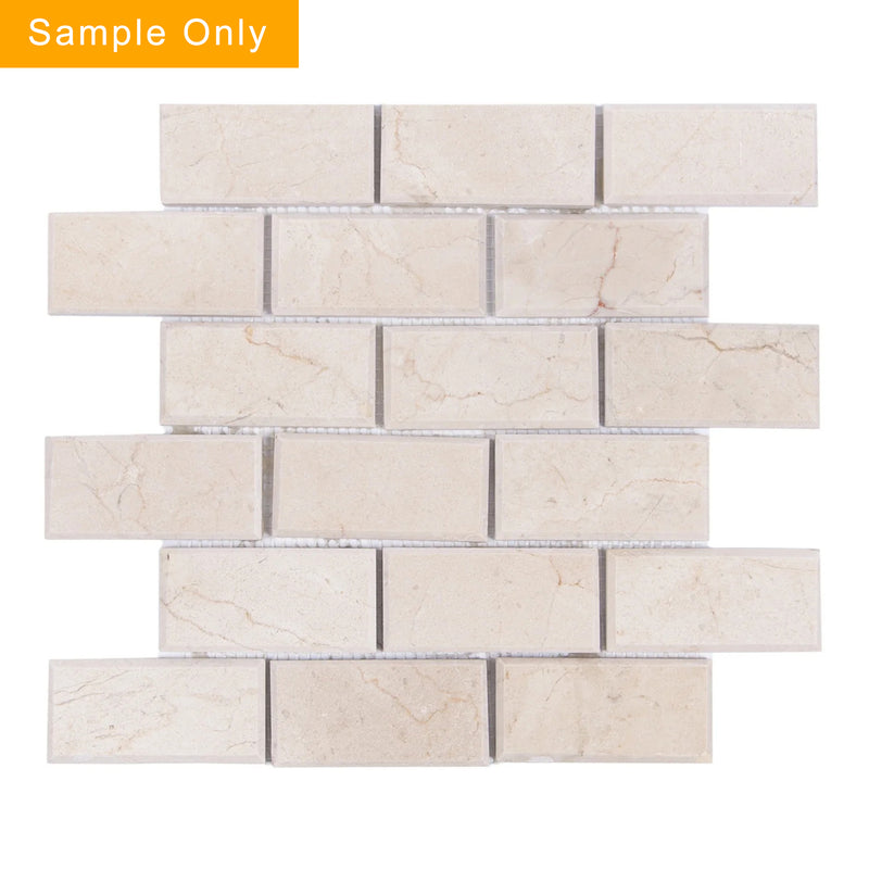 Cream Marfil Bevel Brick Polished Marble Mosaic Wall Tile - Sample (Product Shown is Full Size)