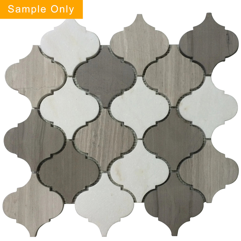 4-in Gris Garden arabesque Lantern Mixed Marble Mosaic Wall Tile - Sample (Product Shown is Full Size)