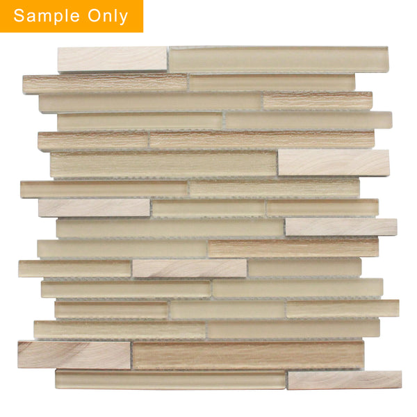 Glass & Metal Mix Random Strip Glass Mosaic Wall Tile - Sample (Product Shown is Full Size)