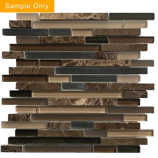 Burton Street Marble & Glass Random Strip Glass Mosaic Wall Tile - Sample (Product Shown is Full Size)