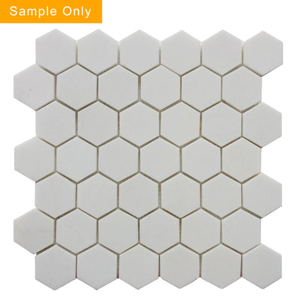 2-in Thassos White Hexagon Polished Marble Mosaic Floor and Wall Tile - Sample (Product Shown is Full Size)