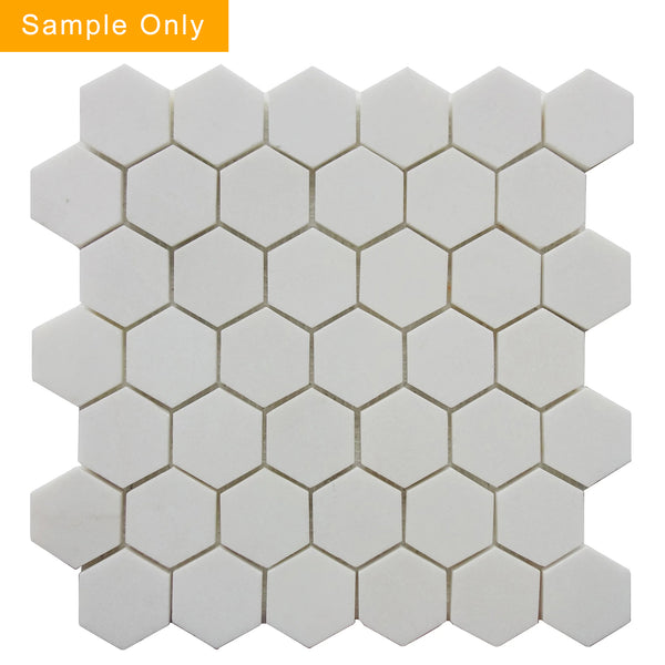 2-in Thassos White Hexagon Polished Marble Mosaic Floor and Wall Tile - Sample (Product Shown is Full Size)