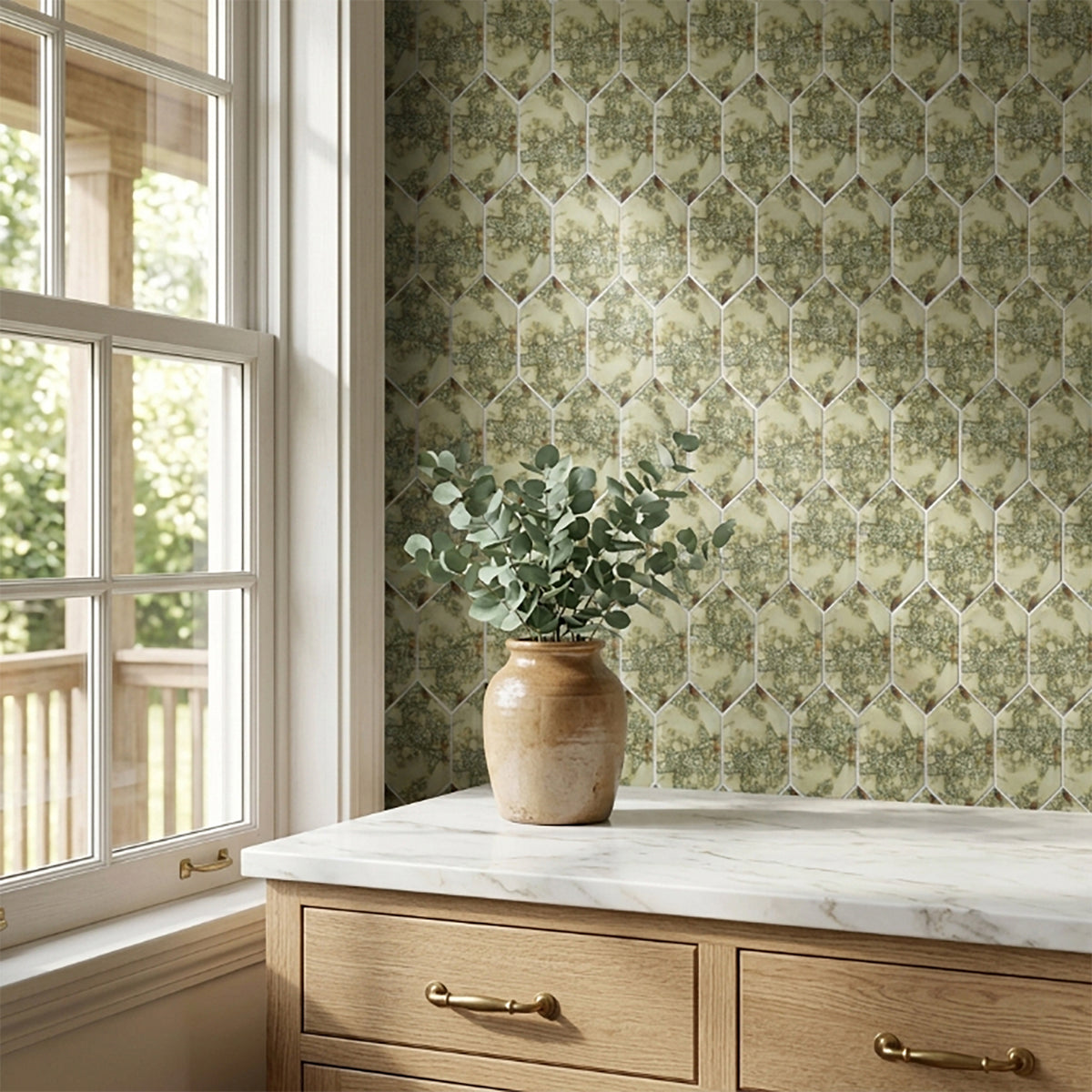 Stretched Hexagon Antique Mirror 4-in x 8-in Glass Mosaic Wall Tile ( 6.6 sq. ft. /Box )