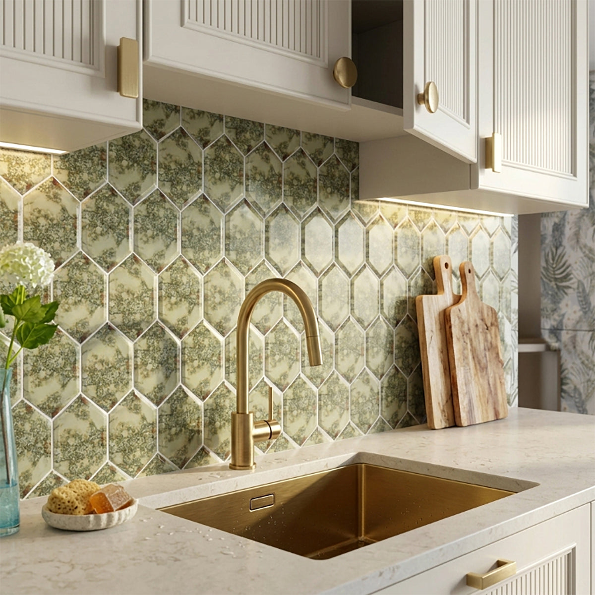 Stretched Hexagon Antique Mirror 4-in x 8-in Glass Mosaic Wall Tile ( 6.6 sq. ft. /Box )